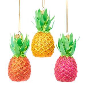 Kurt Adler Noble Gems Yellow Pink Orange Pineapples Holiday Ornaments Set of 3